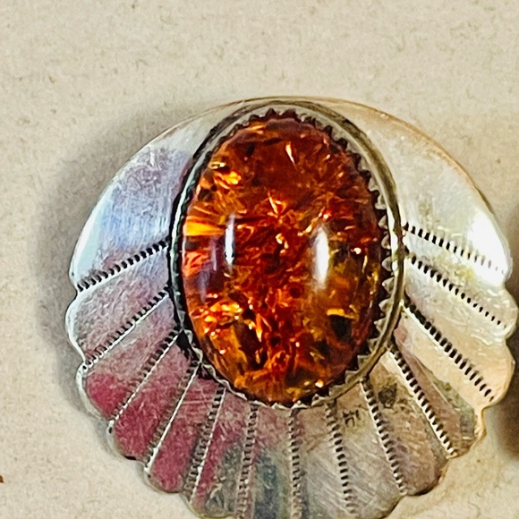 VTG Southwest Sterling Silver With Amber Earrings - Picture 3 of 6